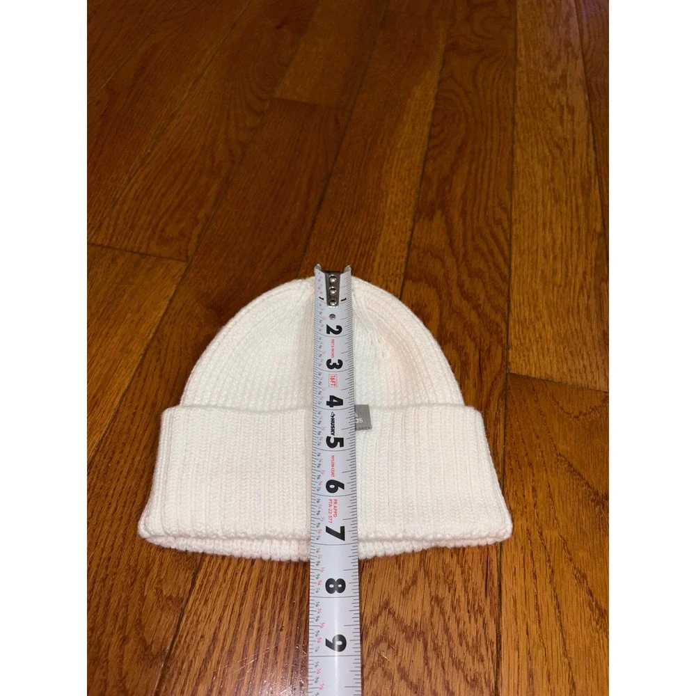 Adidas Kids White Ribbed Knit Beanie Hat OSFW Recycled Polyester Logo Patch